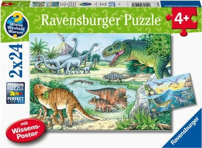 Ravensburger Puslespill Dinosaurer På Land Og I Vann, 2x24 Brikker 3 Ravensburger Puslespill Dinosaurer På Land Og I Vann, 2x24 Brikker