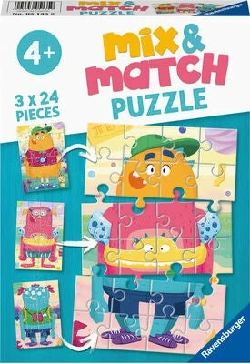Ravensburger Puslespill Mix & Match: Monster 3x24p 3 Ravensburger Puslespill Mix & Match: Monster 3x24p