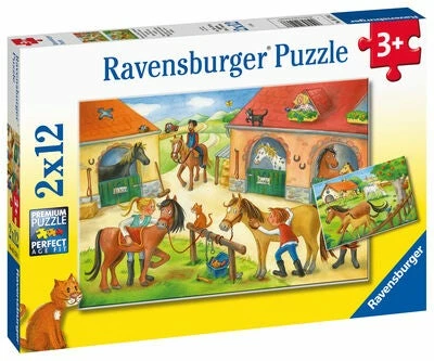 Ravensburger Puslespill Glade Dager Ved Stallen, 2x12 Brikker 3 Ravensburger Puslespill Glade Dager Ved Stallen, 2x12 Brikker