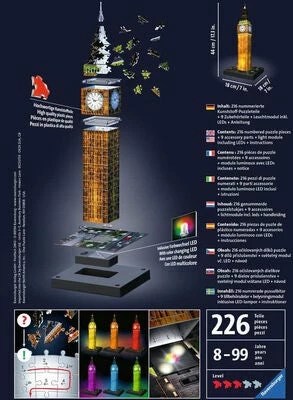 Ravensburger Big Ben Night Edition 3D-puslespill 216 Brikker 4 Ravensburger Big Ben Night Edition 3D-puslespill 216 Brikker - Bilde 2